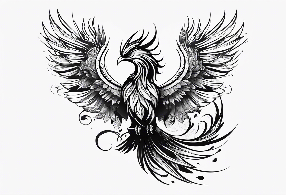 phoenix warrior silhouette with weapons tattoo idea