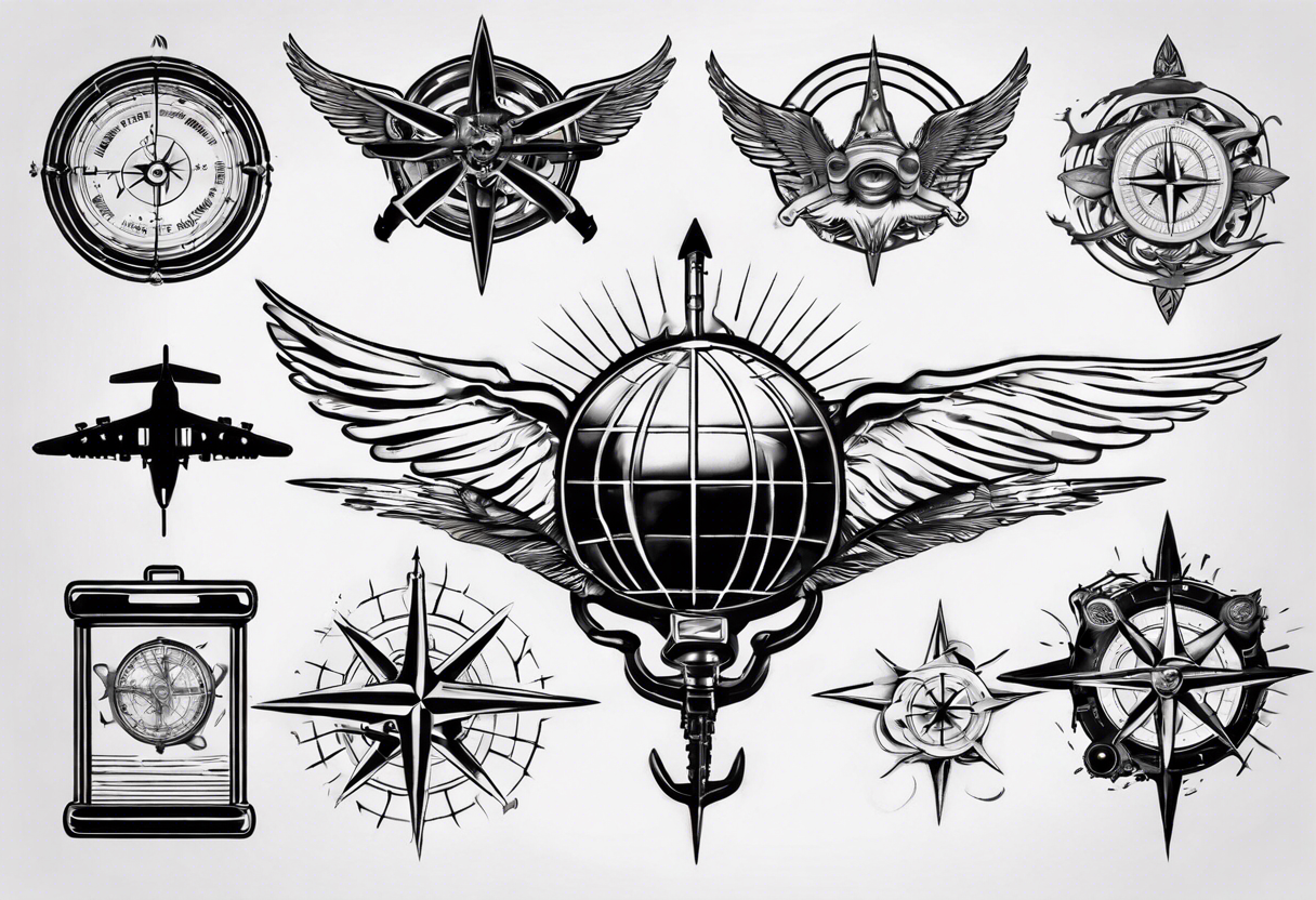 skydiving, shooting guns, adventure, compass tattoo idea