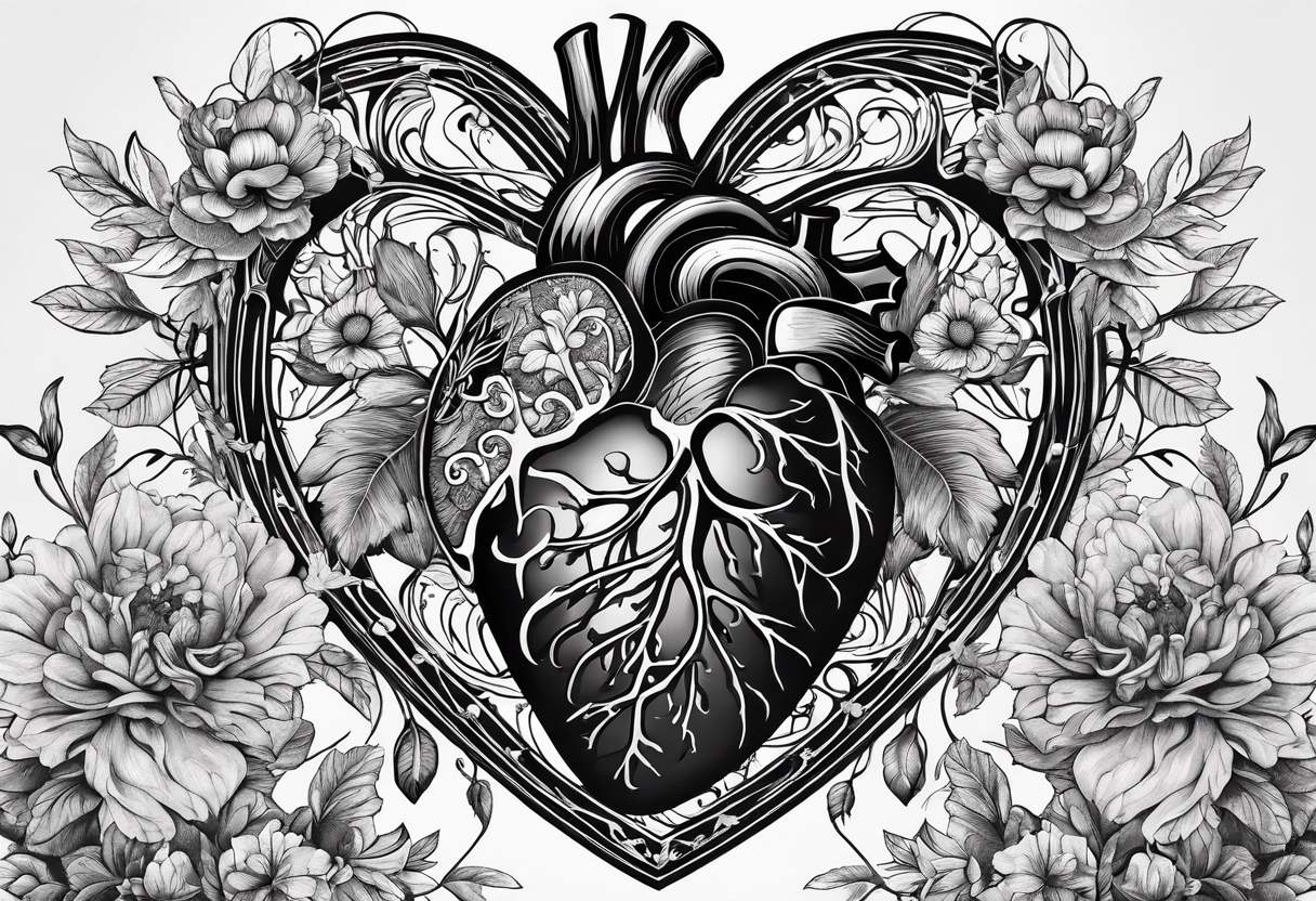 Anatomical nature and floral  design , the  heart, skeleton, lungs and brain having a nature aspect or floral aspect to them. tattoo idea