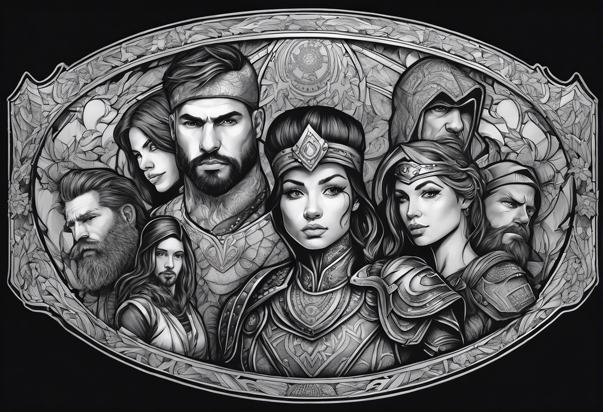 people in the dark inside a shield shape tattoo idea