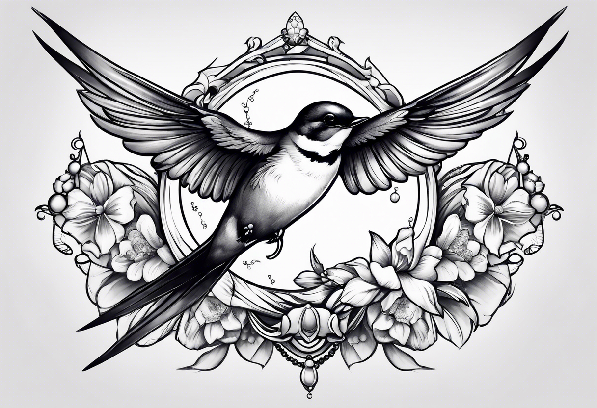 Swallow with rosary on its legs tattoo idea