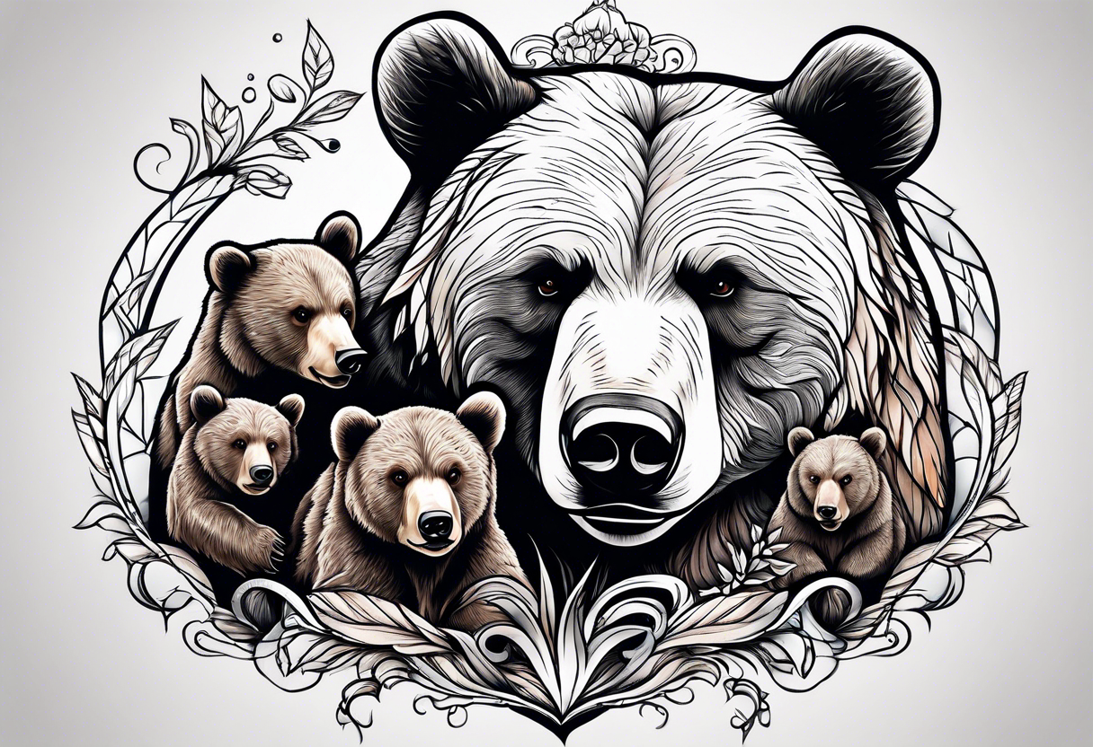 momma bear with 3 cubs tattoo idea