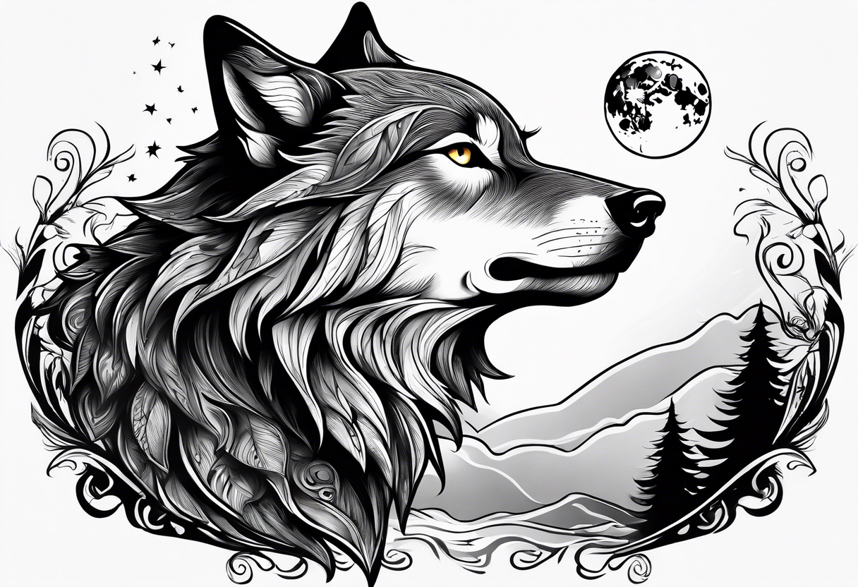 a wolf howling at the moon 
no background
scary tattoo idea