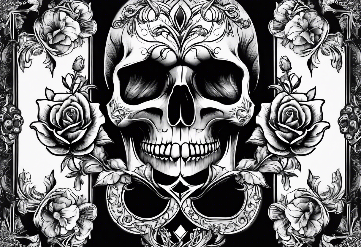 Tulip, Skull, hourglass all separate. With Amor Fati and Memento Mori in circled tattoo idea