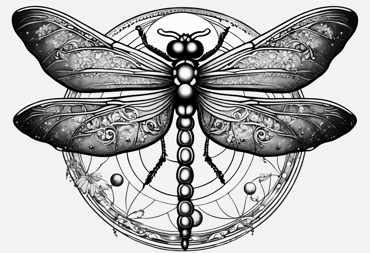 Moon phases with small dragonfly vertical tattoo idea