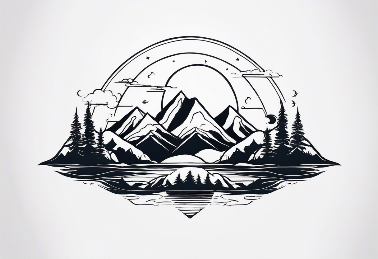 I want to 2 different tattoo design, but they will be in a matching style.
First tattoo will be mountains with a sunrise.
second tattoo will be sea with sunset. tattoo idea