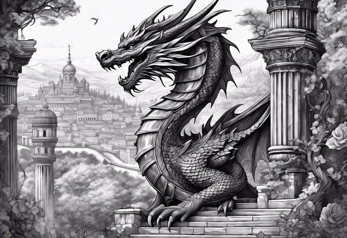 Dragon roman empire buildings columns tattoo idea