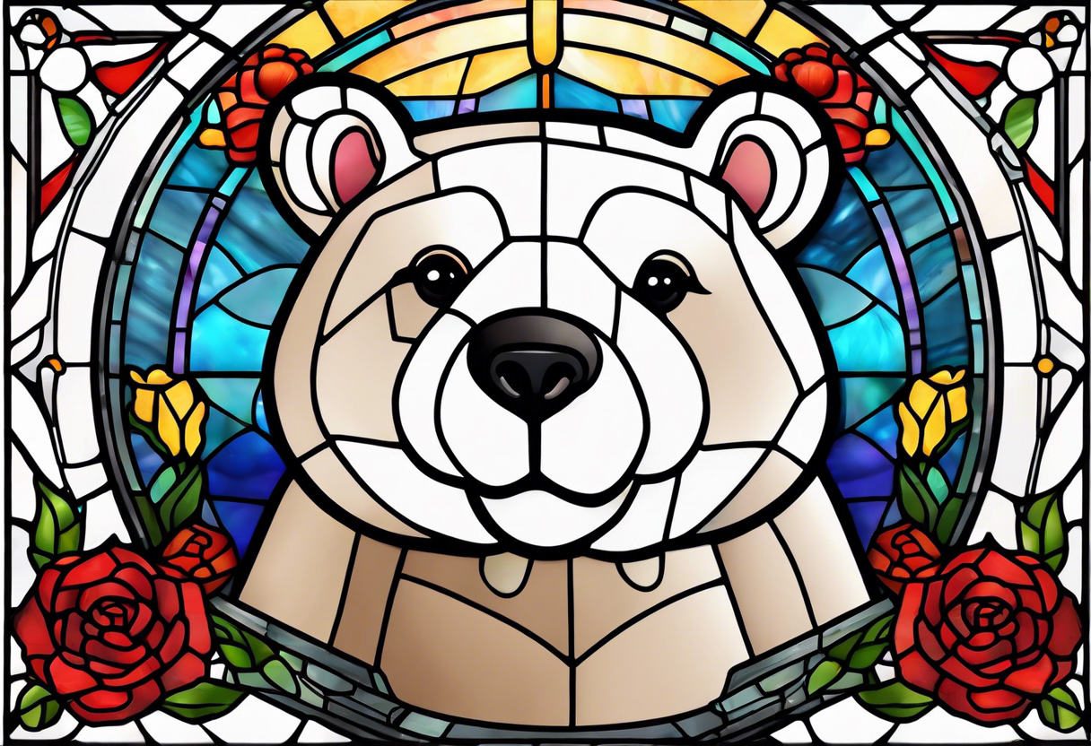 Cute teddy bear stained glass tattoo idea