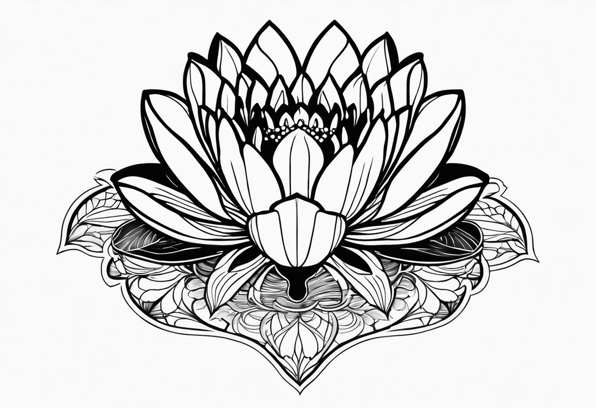 Water lilly on top of hour glass with black background tattoo idea