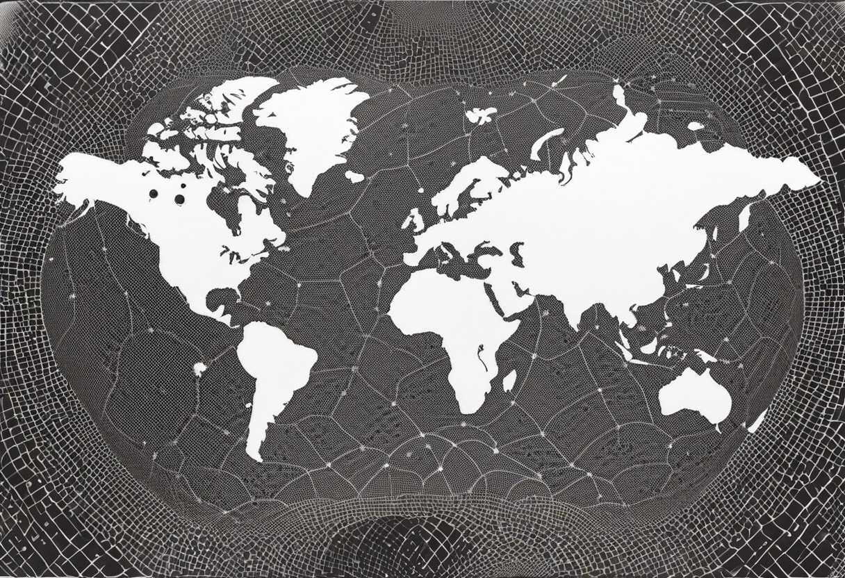 the earth with accurate borders of countries on a flat map design without bold borders with very light shading on everything placed on a grid which only has the lines tattoo idea