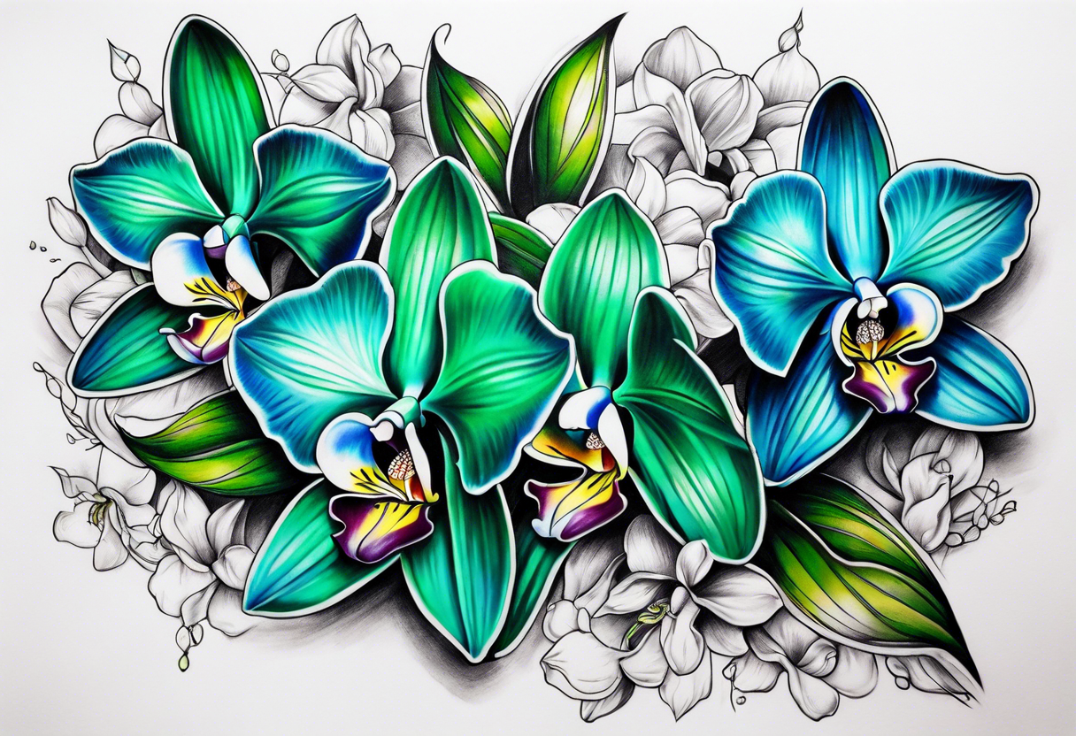 Green and Blue orchids tattoo idea