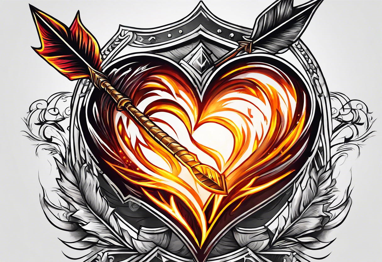 Heart on fire with an arrow shot through it. Showcasing things were difficult between me and my husband and how we are separating our paths tattoo idea