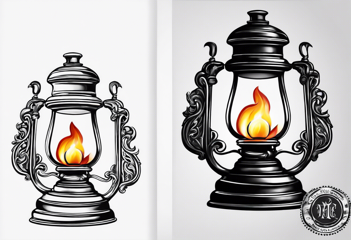 Oil lamp with gravestone tattoo idea