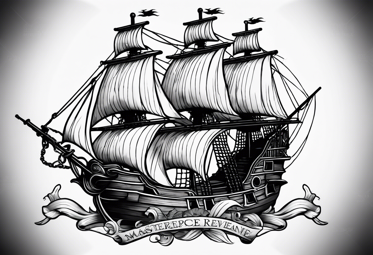 Queen Anne's Revenge pirate ship with captain Blackbeard tattoo idea