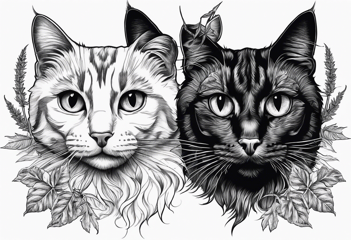 Cats and weed but in fine line and very detailed work tattoo idea