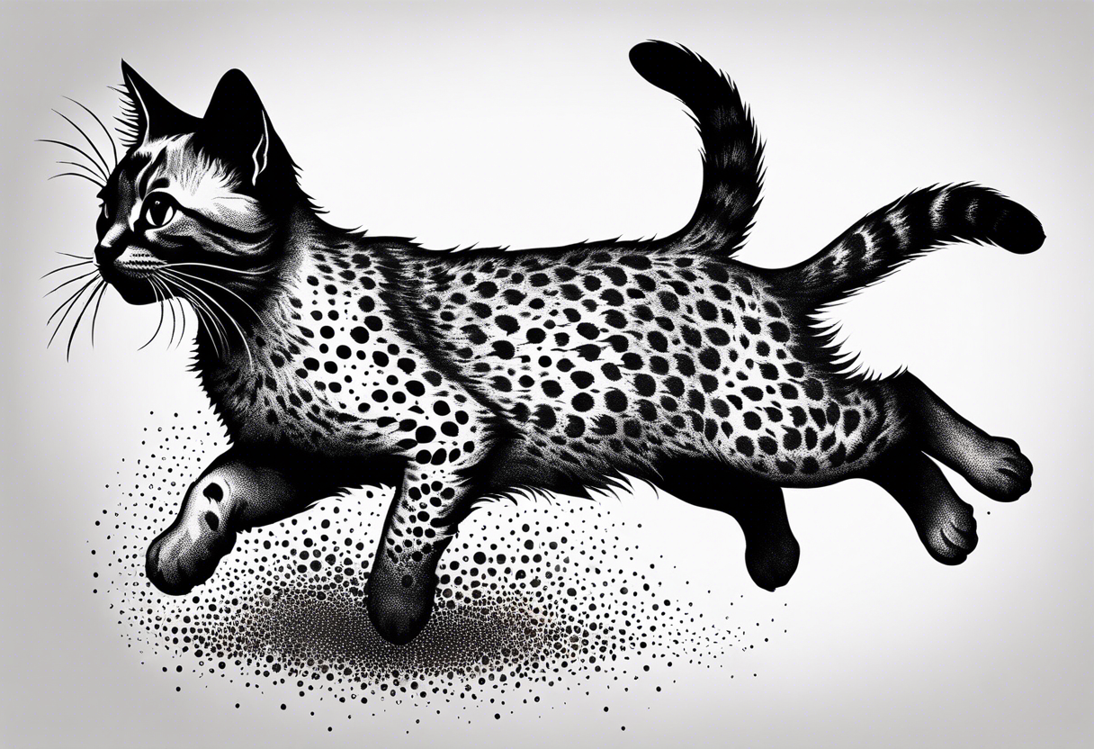 Cat kitten jumping full body tattoo idea