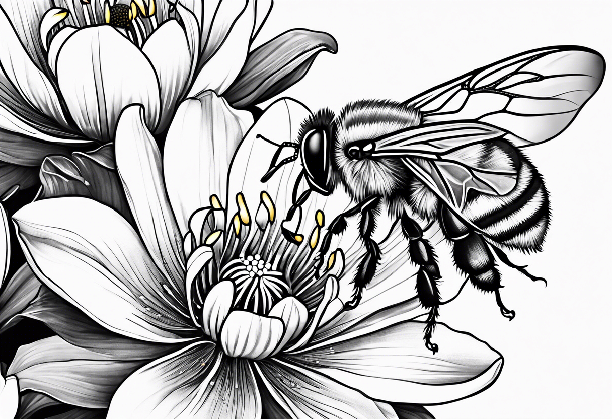 Bumblebee and magnolia flowers tattoo idea