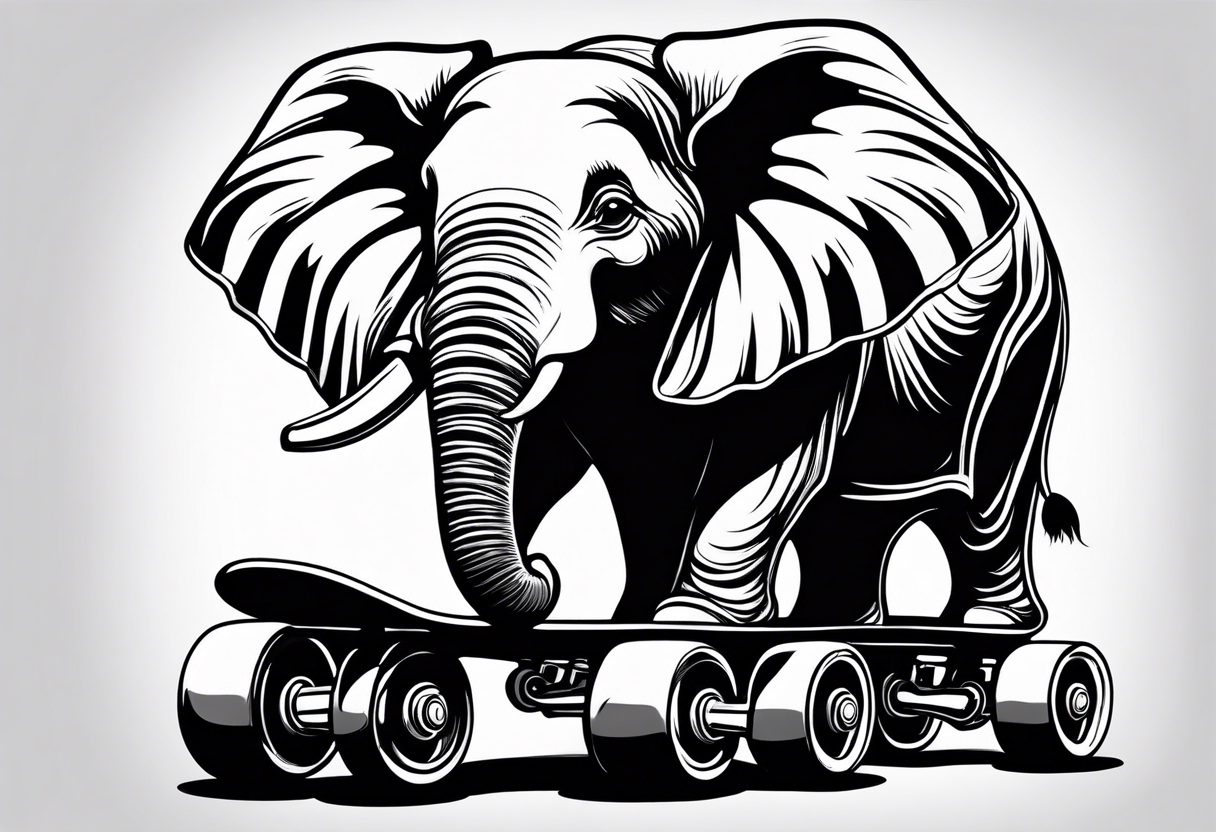 Elephant wearing roller skates tattoo idea