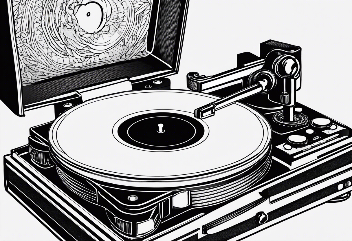 Recordplayer no details only 5 lines tattoo idea