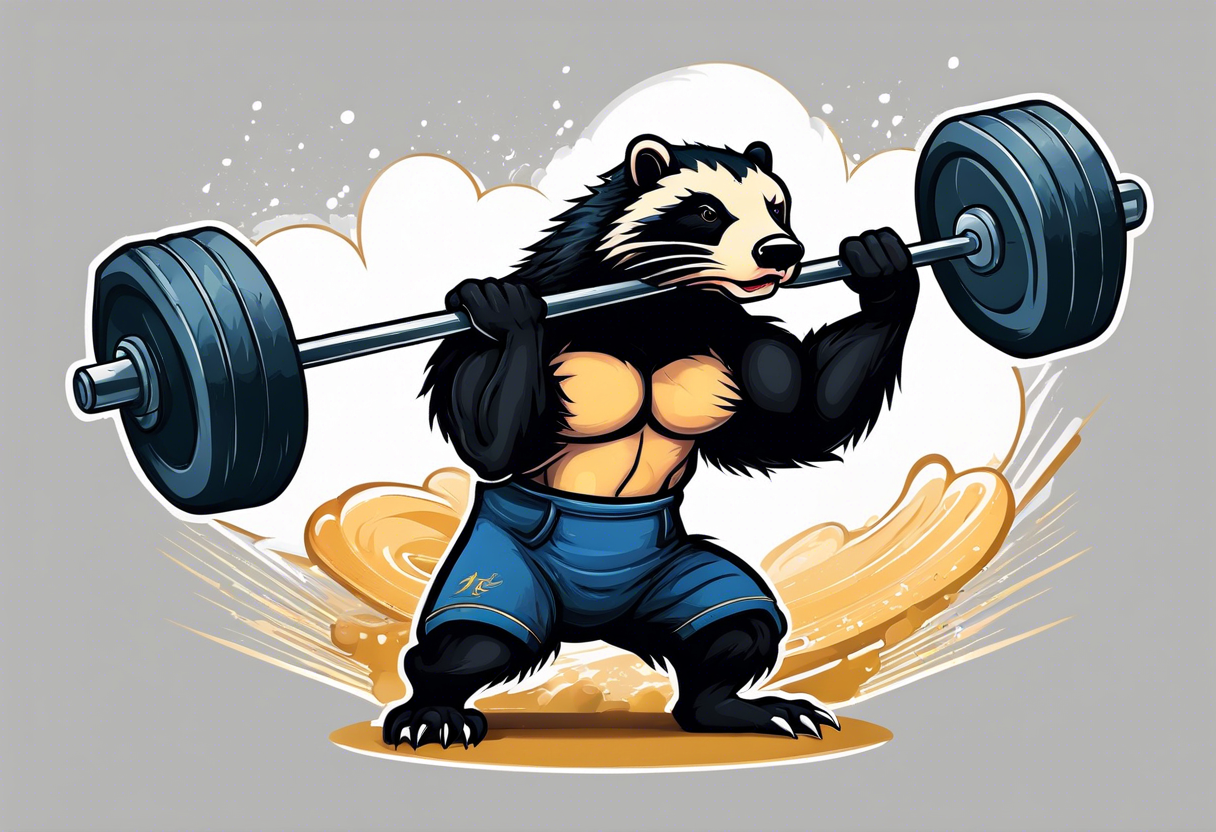 Muscular old honey badger lifting barbell. tattoo idea