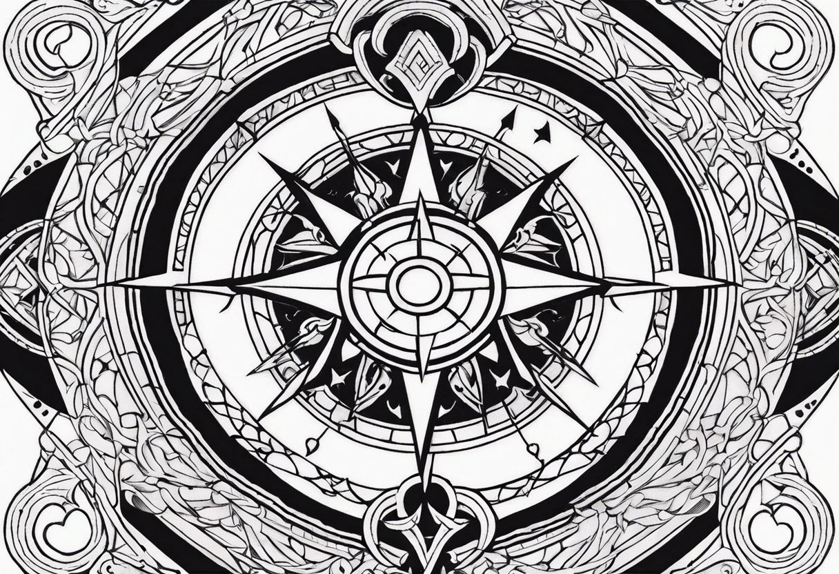 the viking compass with heart of hunger tattoo idea