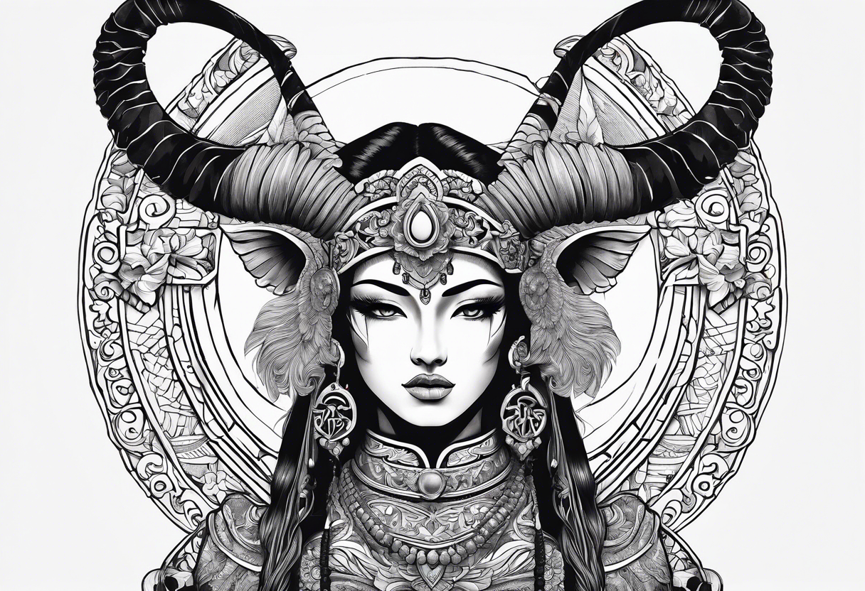 warrior ,
 ram's horns, angel's wings tattoo idea