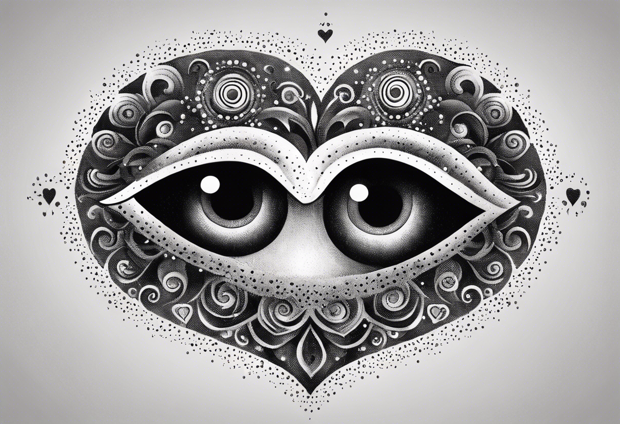 heart surrounded by ring of eyes tattoo idea