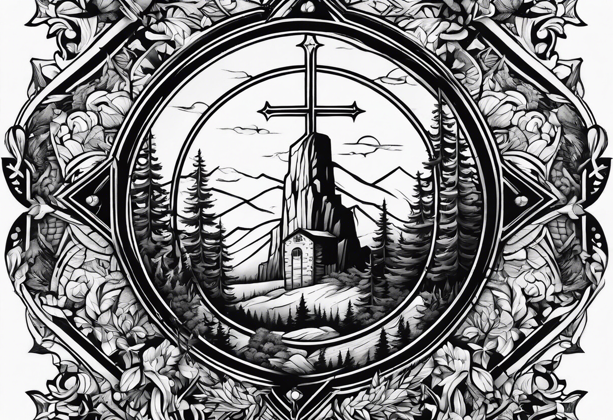 A cross at the end of the wilderness tattoo idea