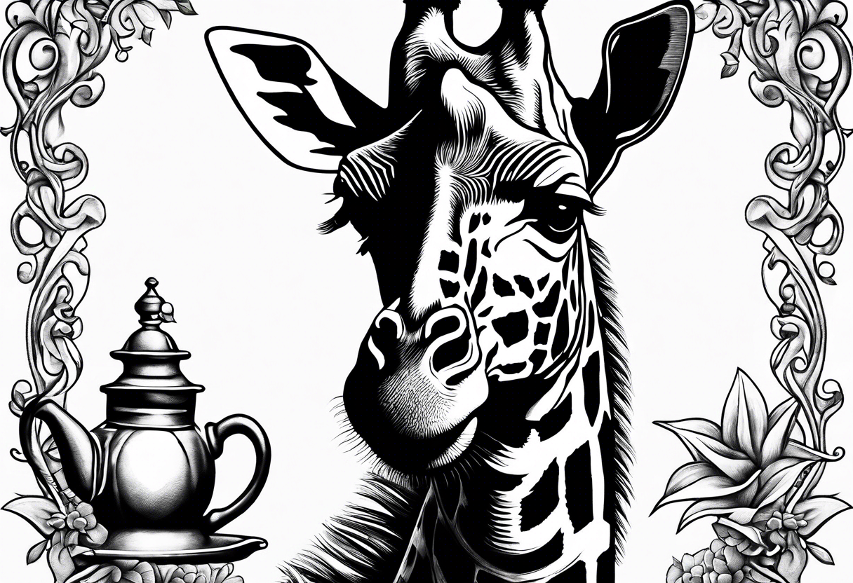 giraffe, tea pot, belt, bruch tattoo idea