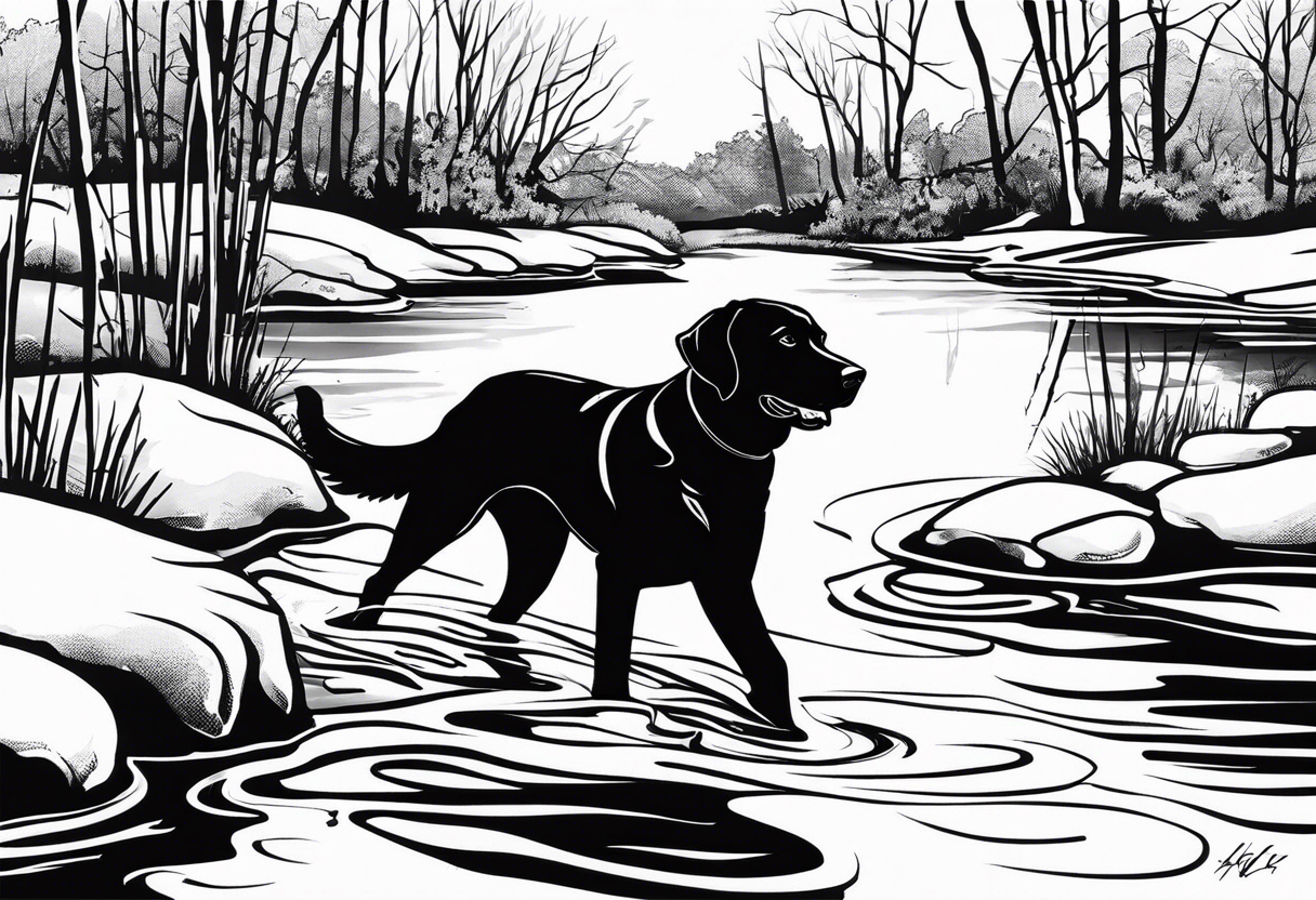 My black lab Duke passed away and he loved trying to get sticks off the bottom of the creek tattoo idea