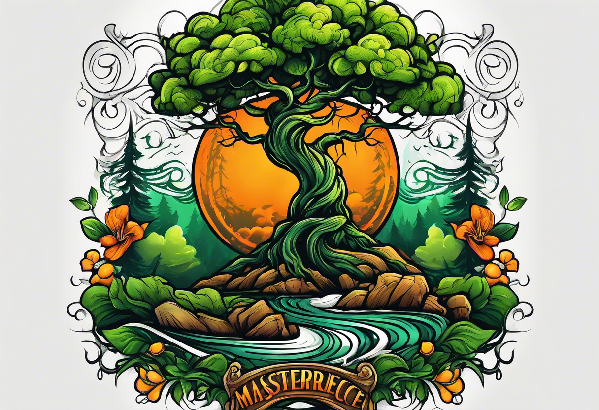 Action Tree Service using colors green and orange tattoo idea