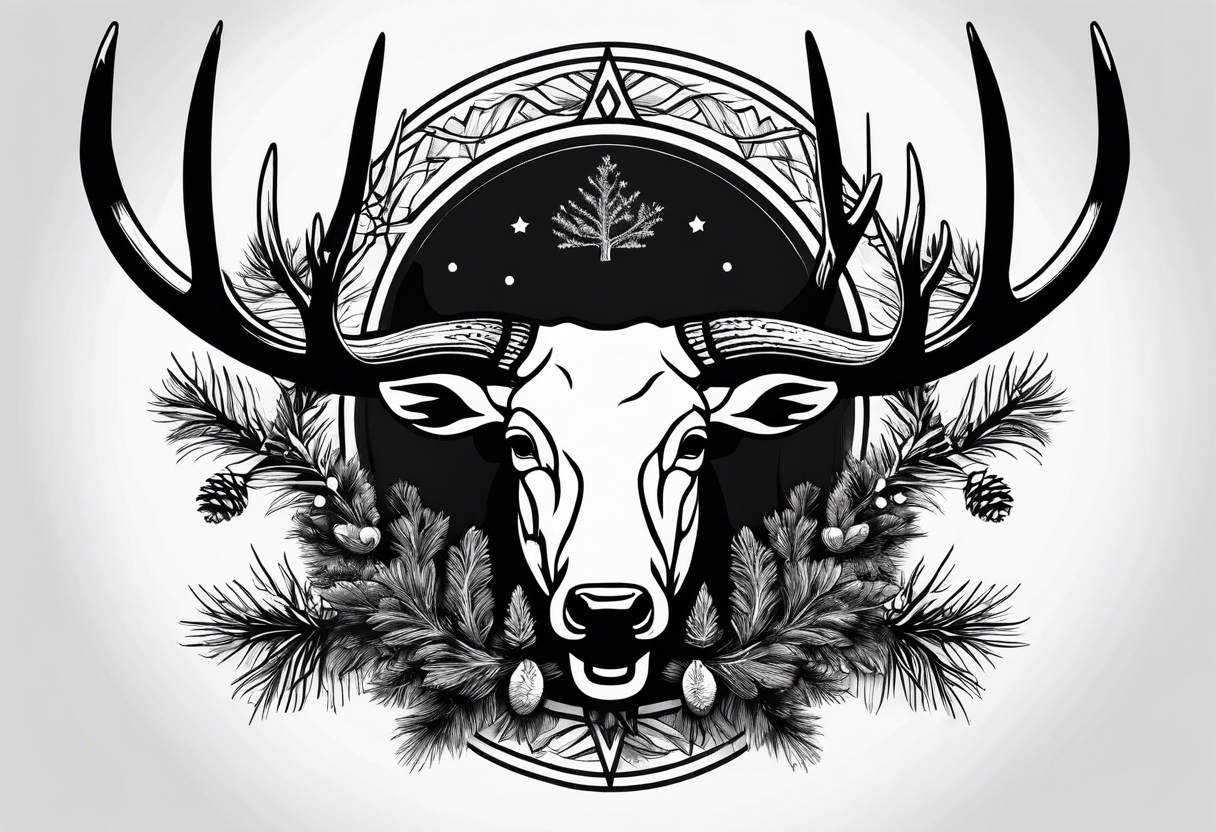 antler with fir tree tattoo idea