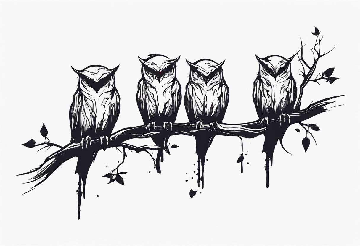 dark, undead creatures sitting on a branch of a tree tattoo idea