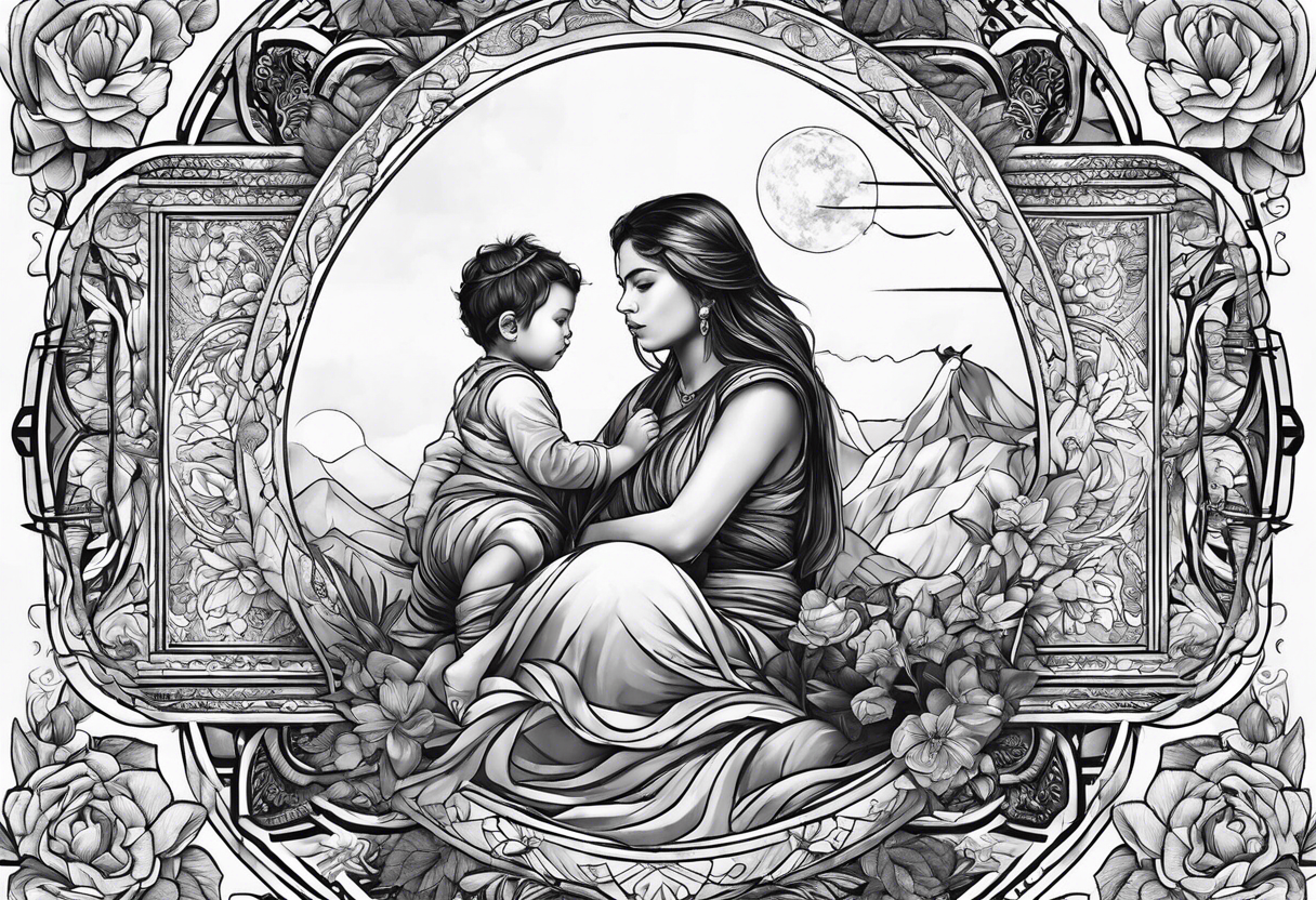 Monn with a child sitting on it tattoo idea