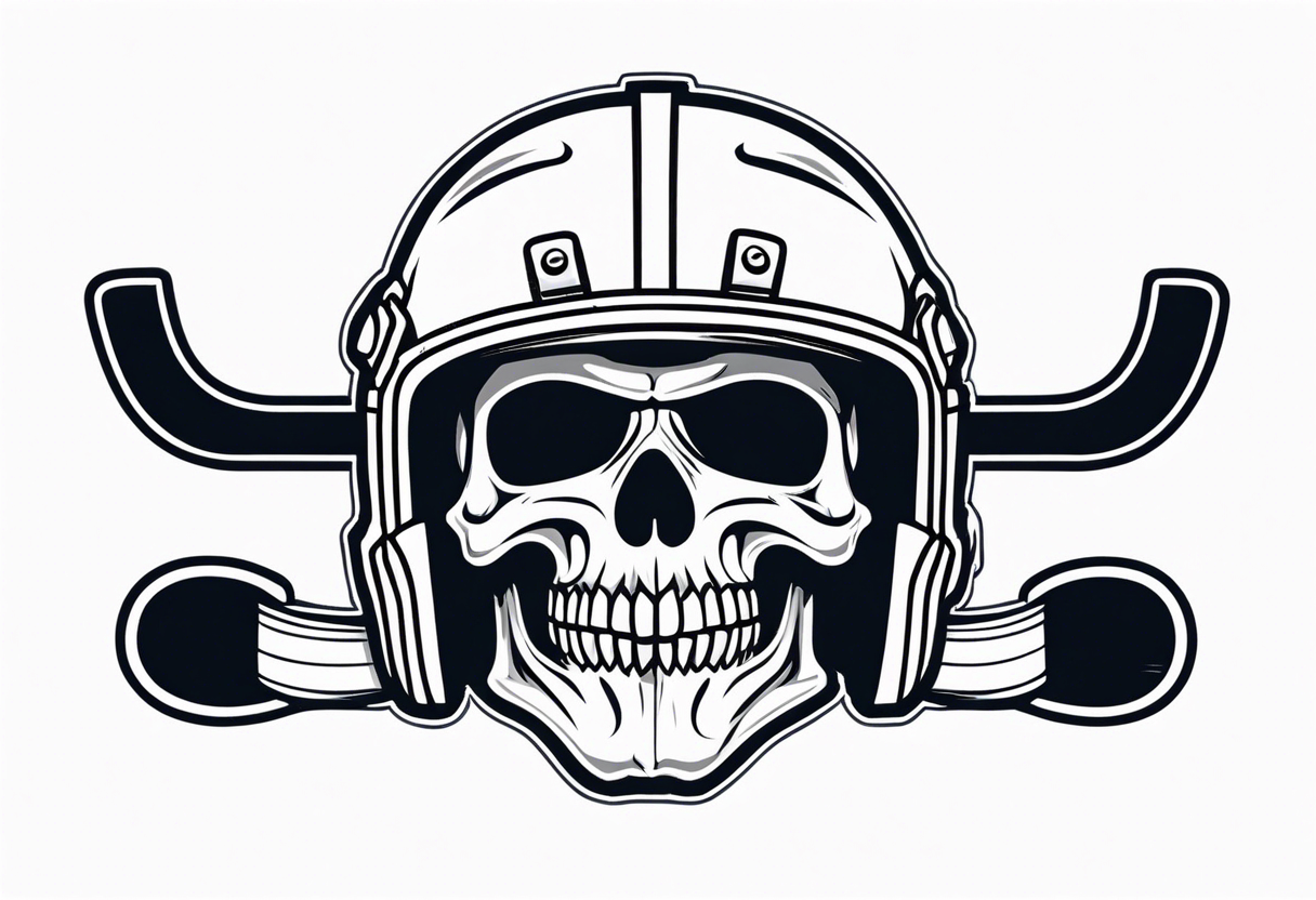 hockey skull mis shaped jaw and 
with helmet and puck tattoo idea