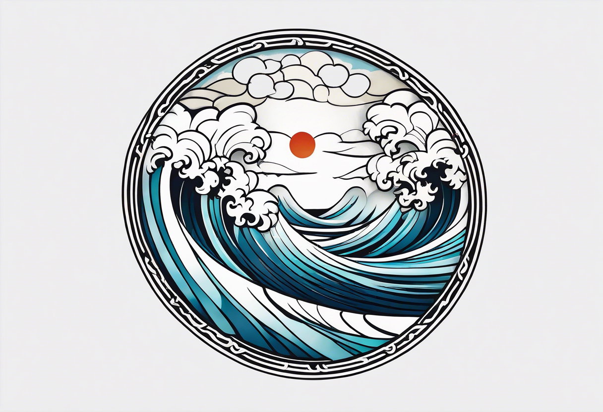 celtic pattern in the negative space japanese wave.  . clouds tattoo idea