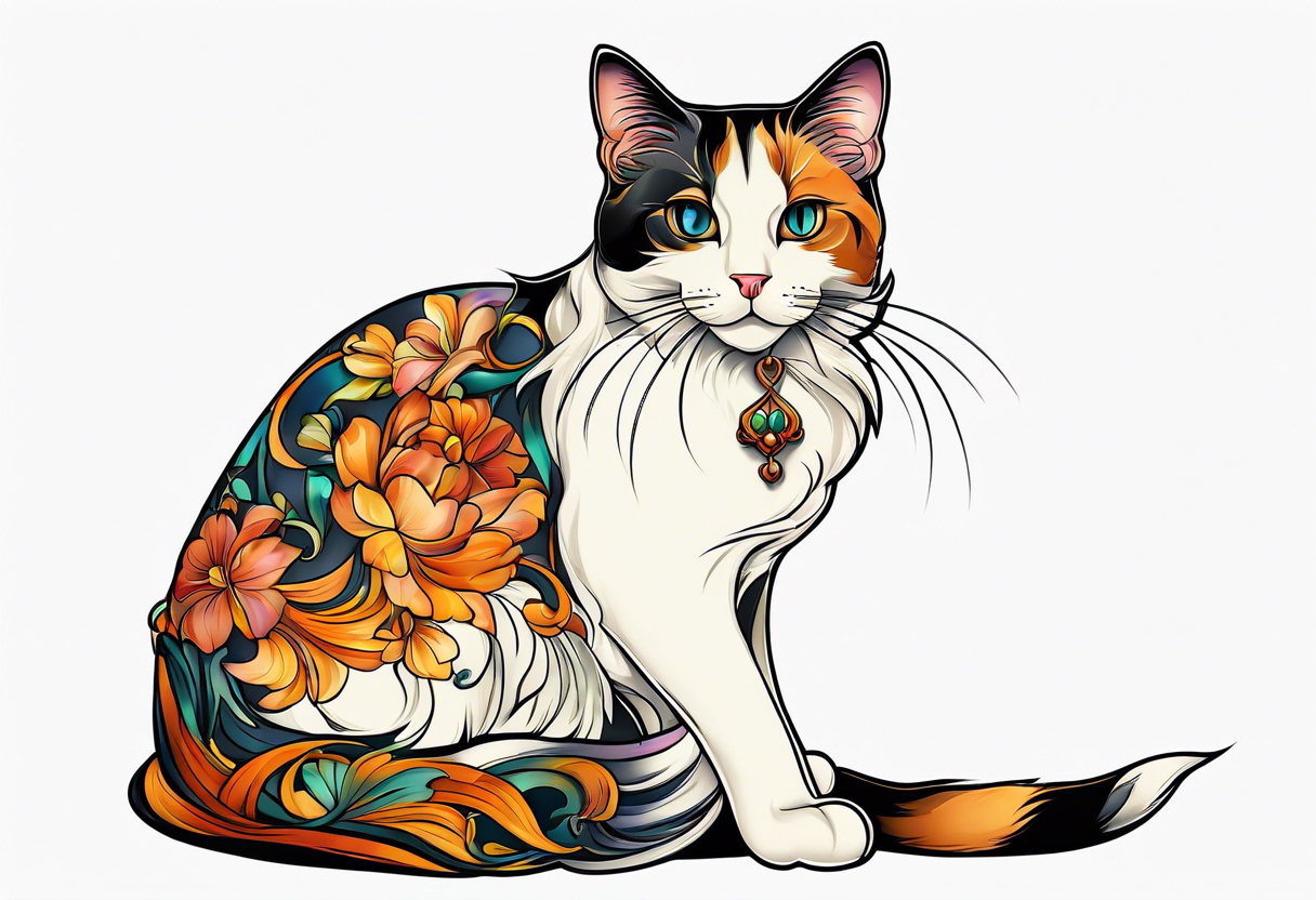 Art nouveau calico cat tattoo idea