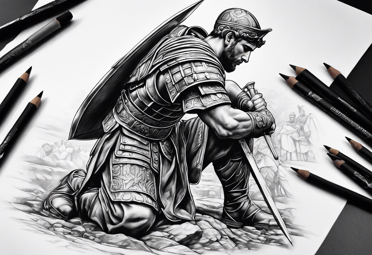 Roman soldier kneeling tattoo idea