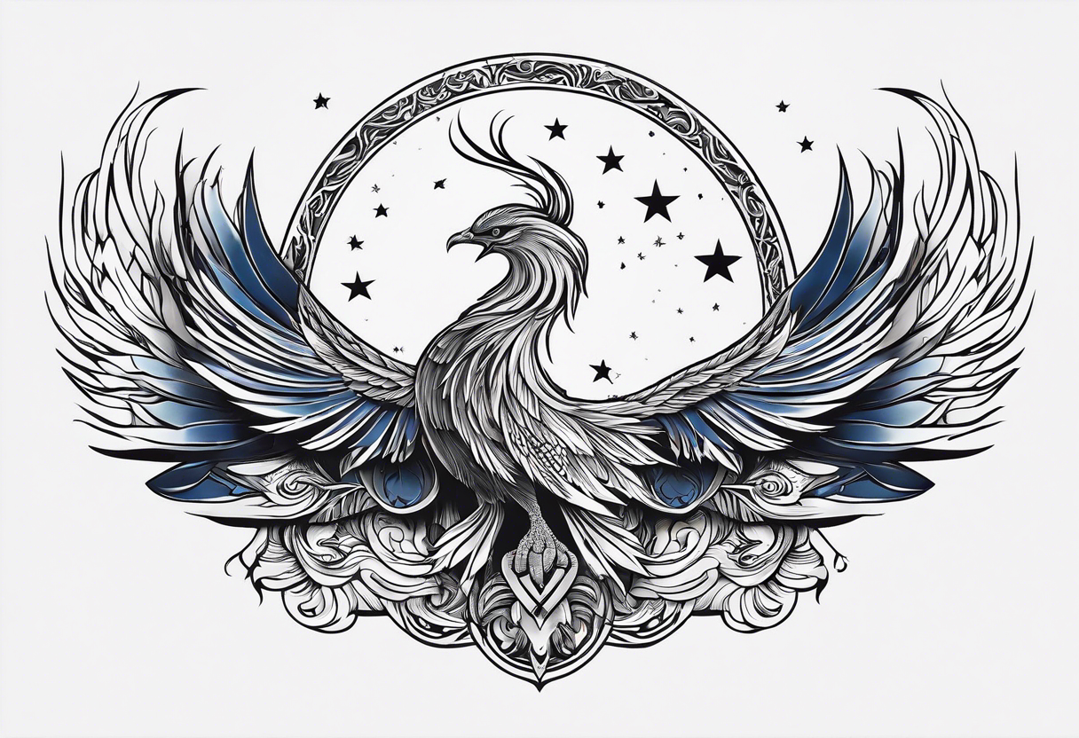 phoenix sur une lune bleu tattoo idea