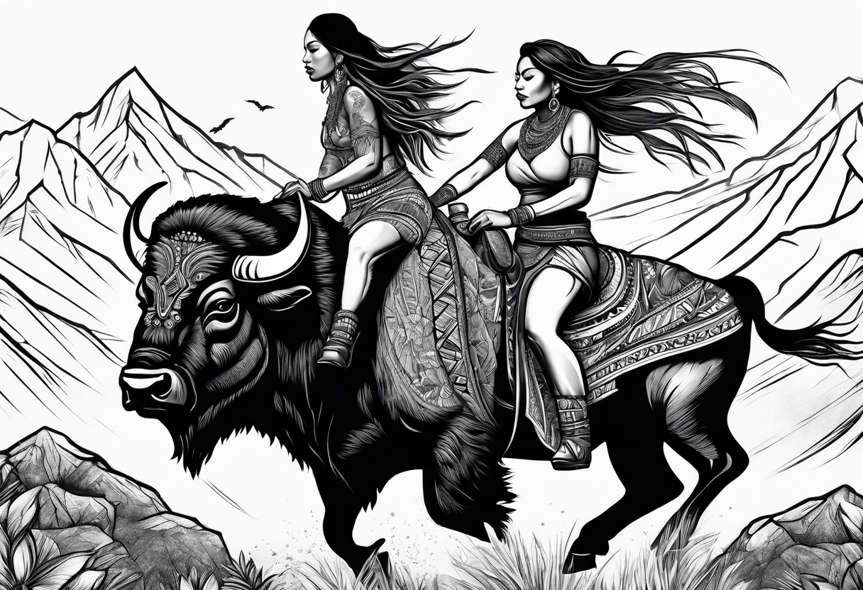 native woman riding buffalo tattoo idea