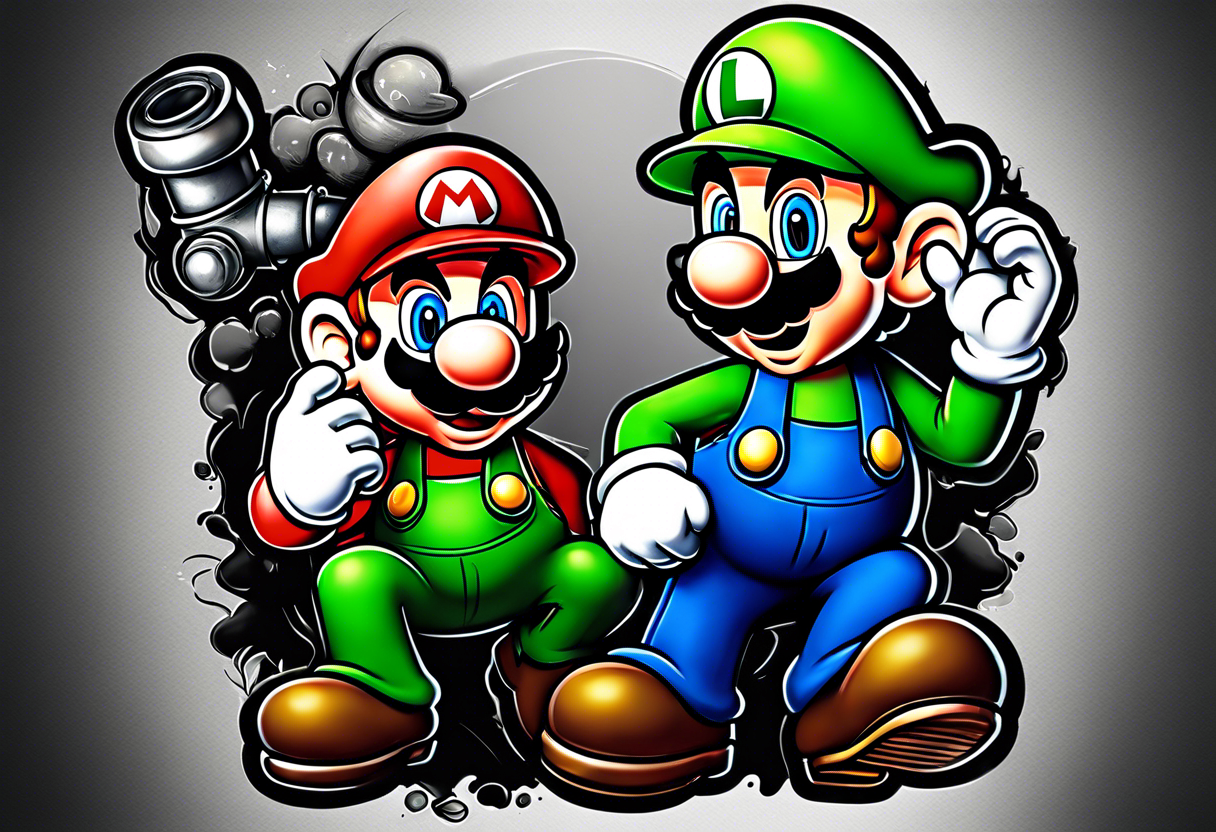 Mario and Luigi getting sucked down a plumbers pipe tattoo idea