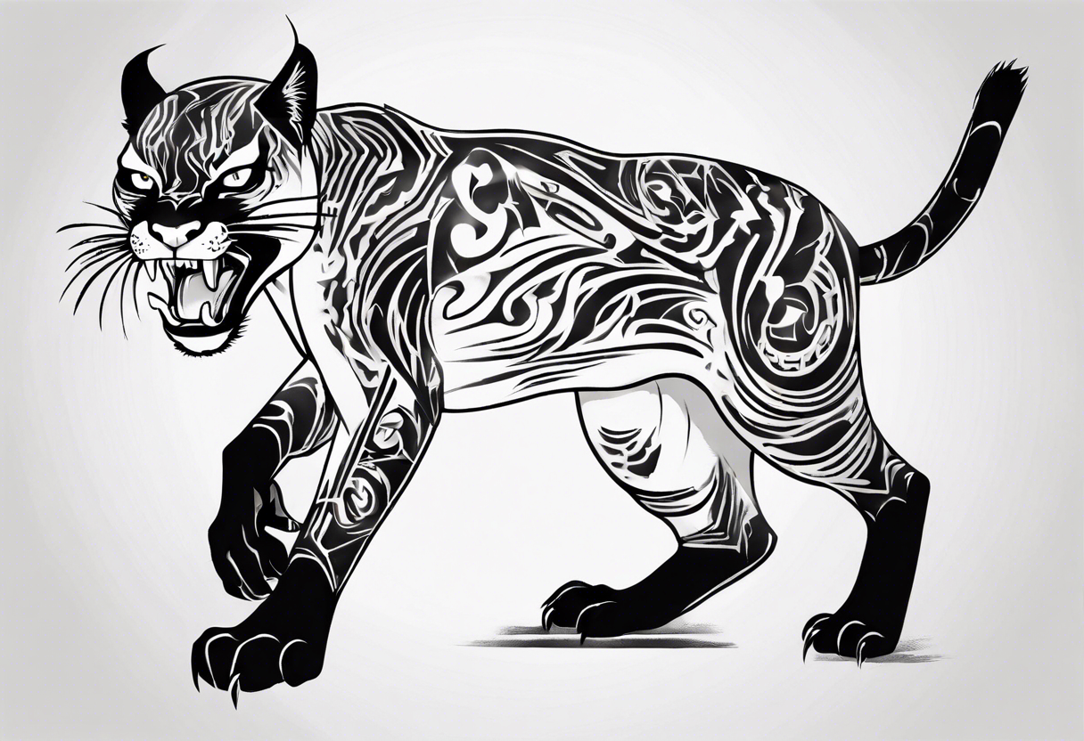 A black puma looking vicious. I want to see his whole body, and see him from a above perspective tattoo idea