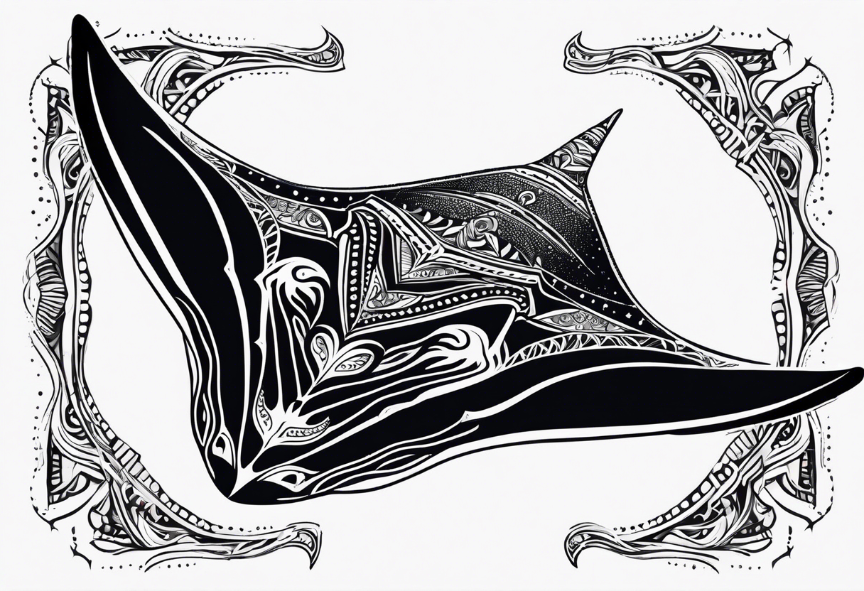 A manta ray with a sea star as a tribal tattoo. A smaller tattoo for female forearm or wrist tattoo idea