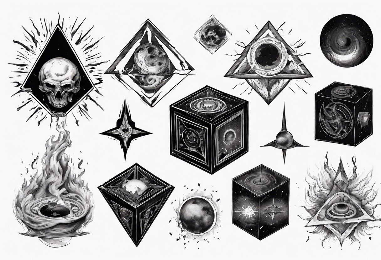 Destruction of black cube of saturn,Occult esoteric tattoo idea