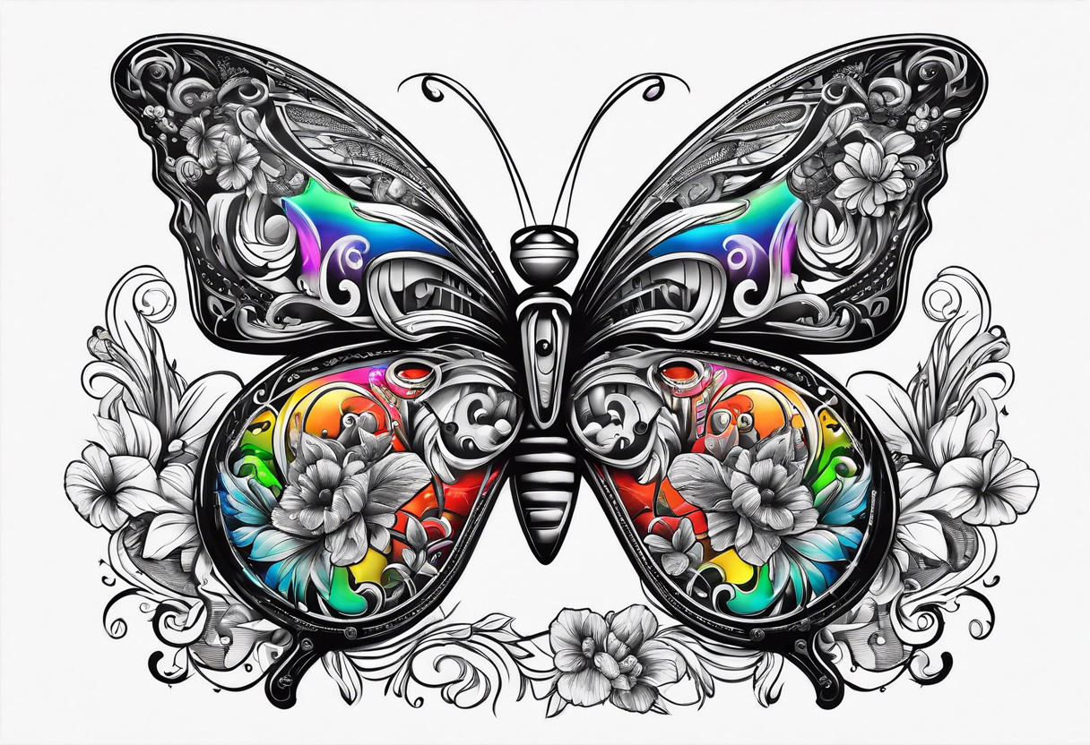 Guitar, butterfly, rainbow, game controller tattoo idea