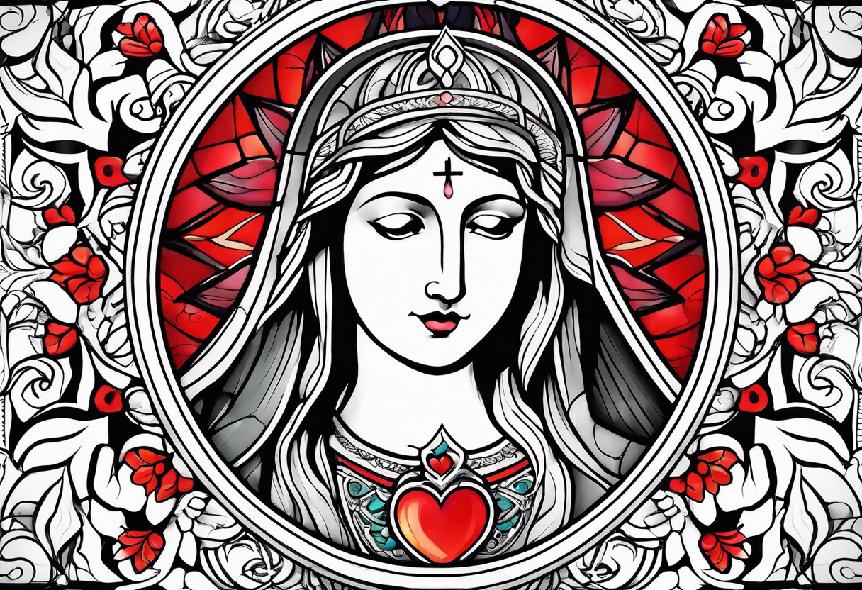 Floral, blessed virgin, abstract, beautiful, sacred heart, religious tattoo idea