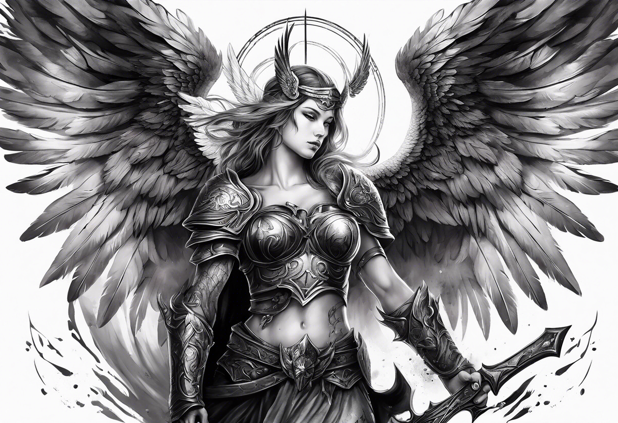 Angel warrior bloody tattoo idea