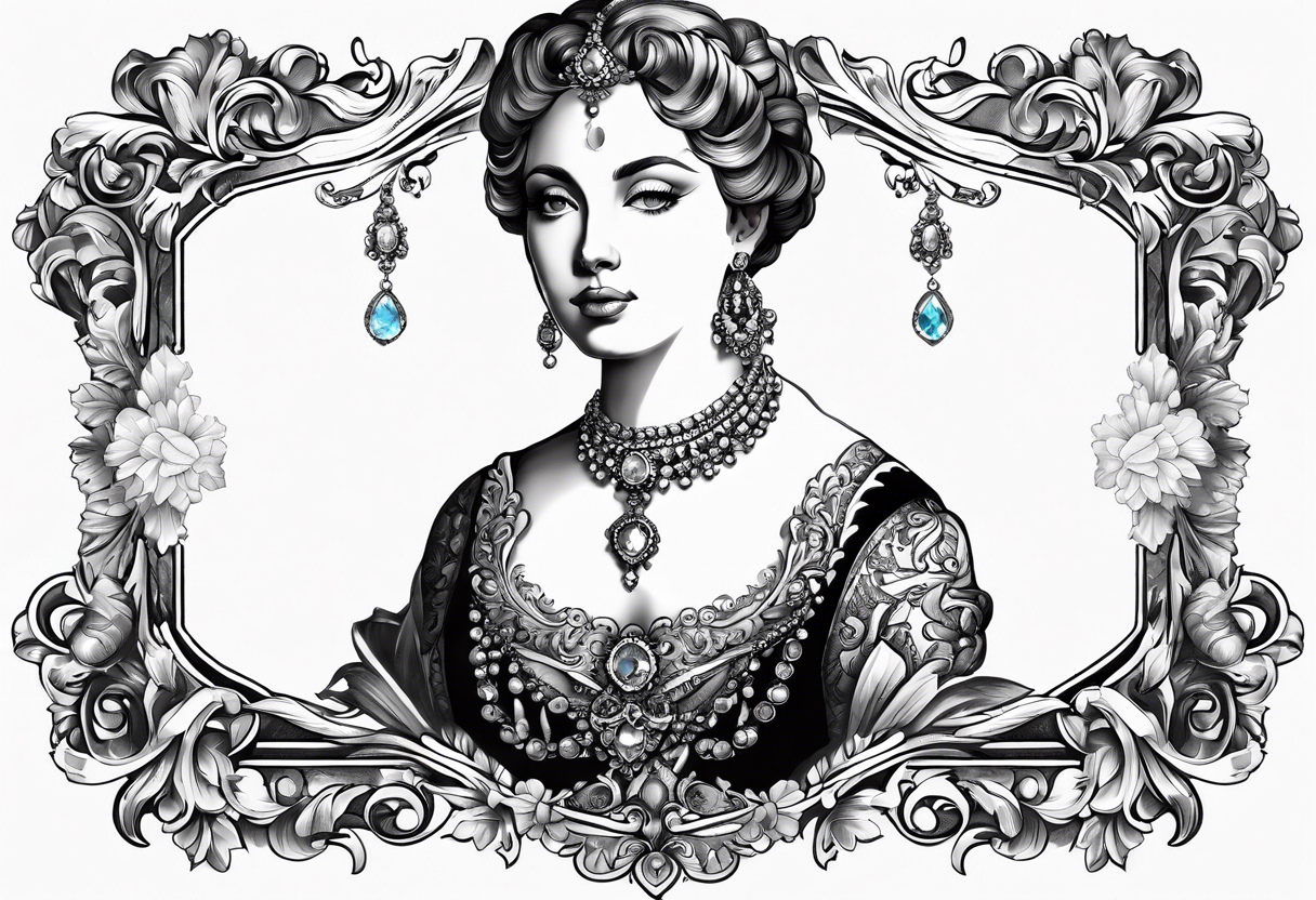 baroque vector on my neck going down & across my shoulders with a gem in the middle of my neck tattoo idea