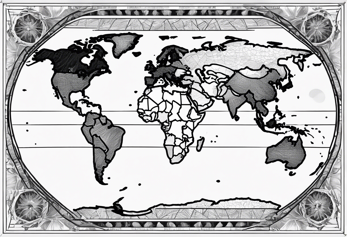 a flat map of the earth on a small fading grid tattoo idea