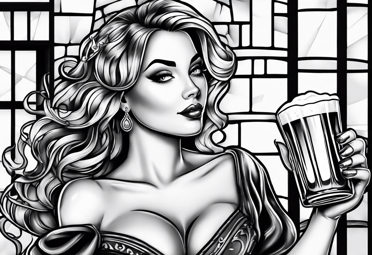 Waitress holding a beer tattoo idea